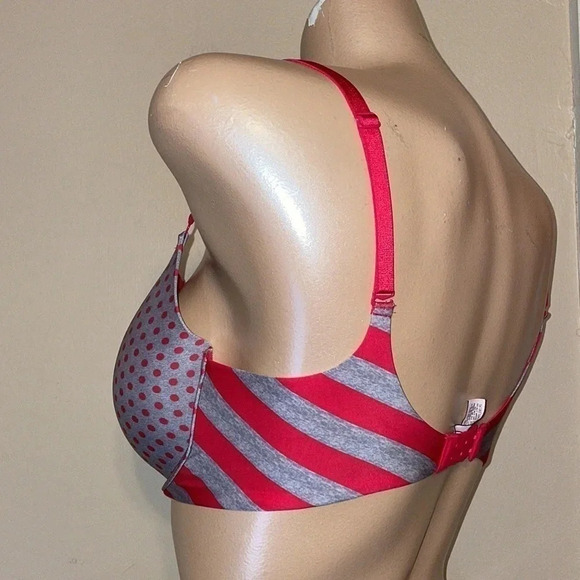 Victoria Secrets  women’s bra 34DD polka dot grey red push-up padded underwire - Picture 2 of 6